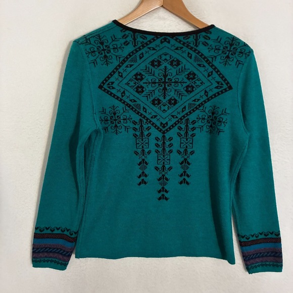 Peruvian Baby Alpaca Collection Cardigan Sweater Women Fits M Traditional Floral - Picture 5 of 9